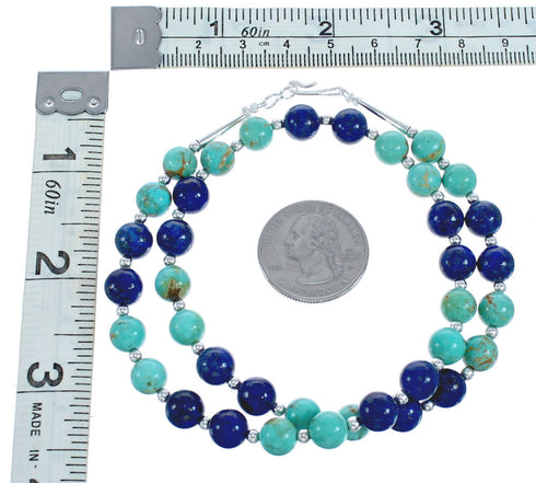 Turquoise Lapis Sterling Silver Bead Necklace JX121603